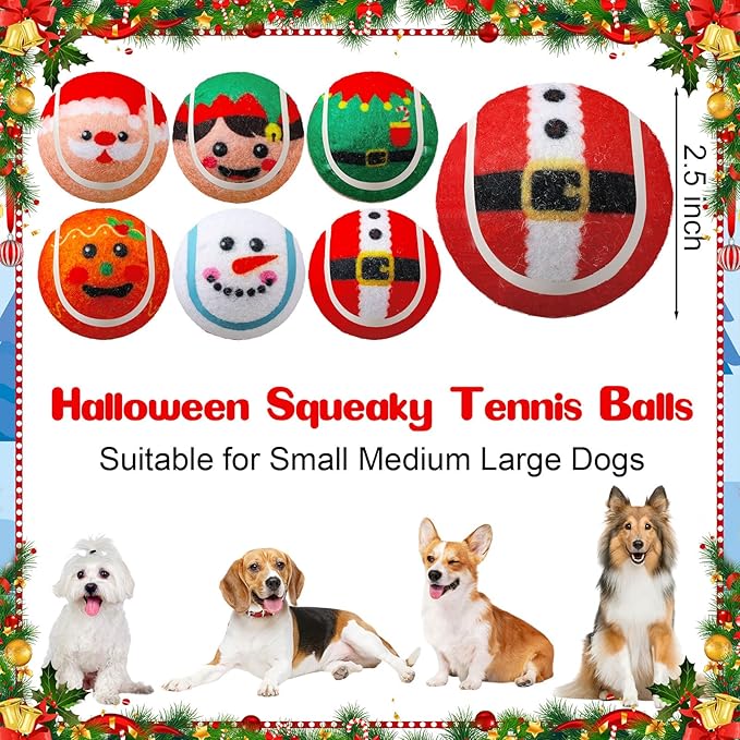 Civaner 36 Pcs Christmas Squeaky Tennis Balls for Dogs 2.5 Inch Bulk Dog Toys Ball for Small Medium Large Dogs Puppy Chew Teething Toy Interactive Training Xmas Gifts Stocking Stuffers (Santa)