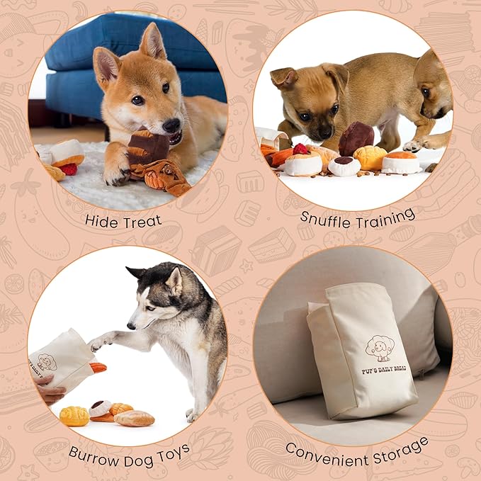 Nocciola 10 Pack Bread Dog Toys with a Bag,Crinkle Dog Squeaky Toys,Puppy Toys to Keep Them Busy,Small Dog Toys for Boredom,Durable Stuffed Plush Dog Toys for Small Medium Dogs,Dog Accessrioes Girl