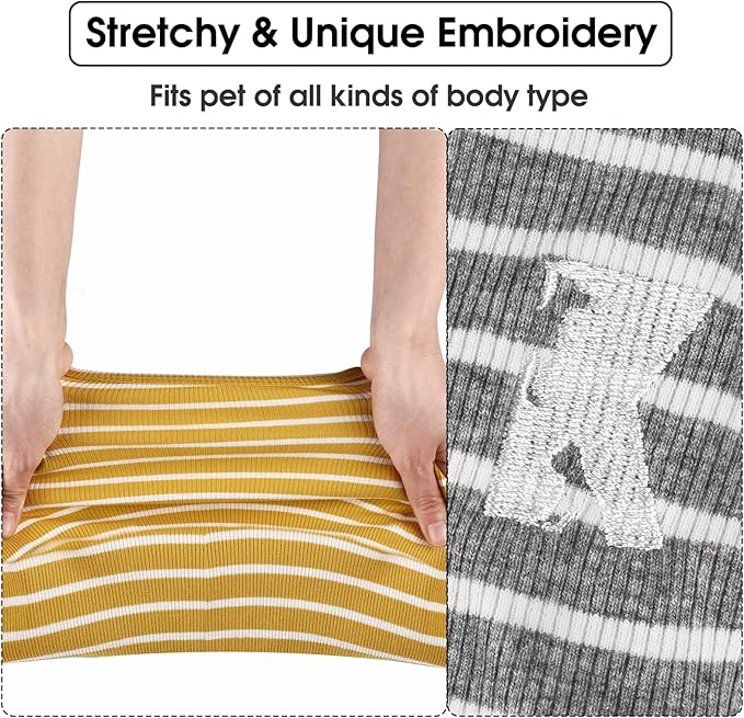Koneseve Dog Shirt Vest Lightweight Stretchy Dog T-Shirts Soft Cool Shirts Sleeveless Stripe Vests Breathable Clothes for Puppy Kitty Cats Small Medium Large Dogs 2 Pack Yellow + Light Grey [L/Large]