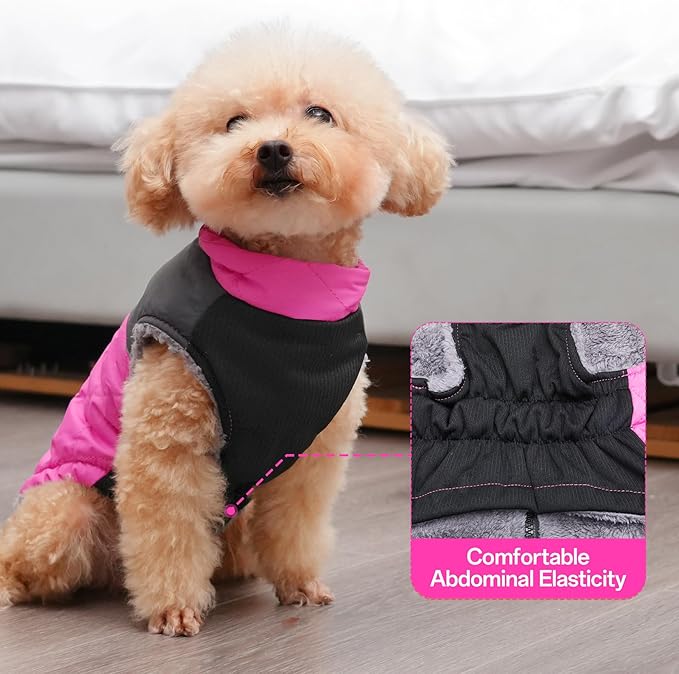 Warm Fleece Dog Coats for Medium Dogs,D-Rings Waterproof Puppy Jacket for Cold Winter,Pink XL