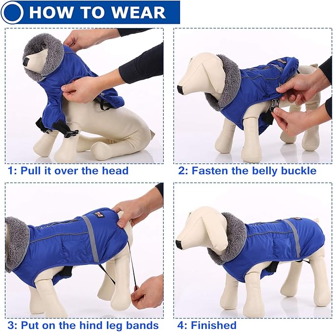 QBLEEV Warm Dog Coat - Reflective Dog Jacket, Waterproof Winter Coat with Turtleneck & Thick Fleece Lining for Small Medium Large Dogs - Snowsuit Christmas Pet Apparel