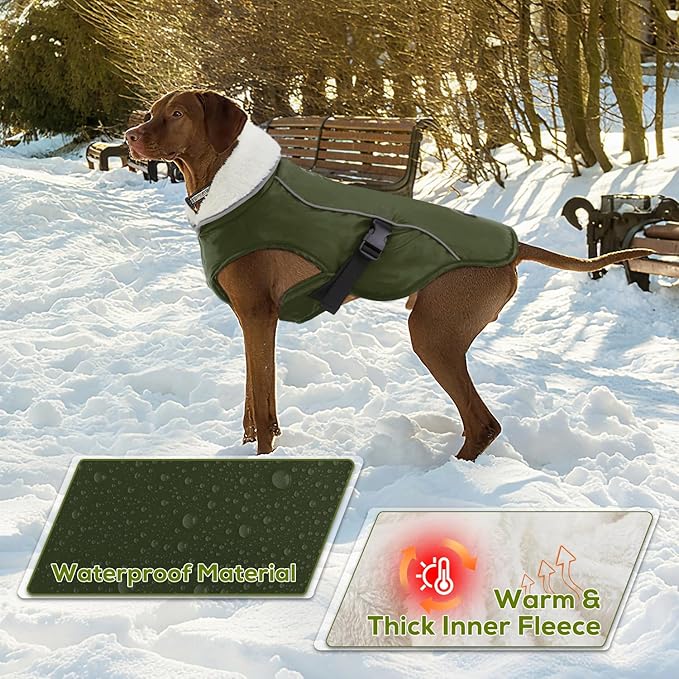 EMUST Dog Jacket Winter, Cozy Windproof Dog Jacket for Cold Weather, Solid Color Pet Vests for Winter for Medium Dogs, Green, M