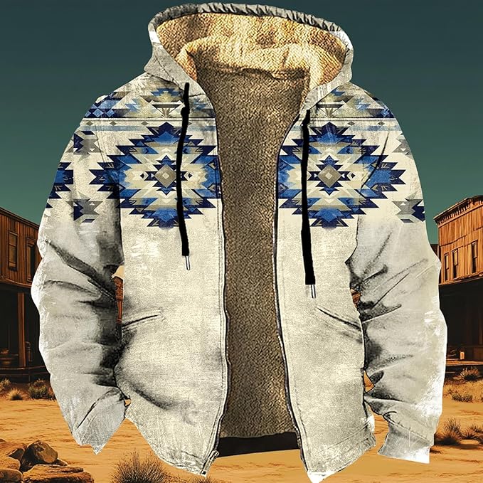 Men's Zip Up Jackets Western Style Ethnic Hoodie Hooded Vintage Long Sleeve Warm Coat Winter Outfits