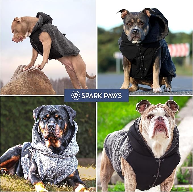 Spark Paws Reversible Dog Sweater, Sherpa Vest with Warm Fleece Lining, Warm Coat for Winter, Suitable for Small Medium, Large, XL XXL Dogs - Black and Grey - 2XL
