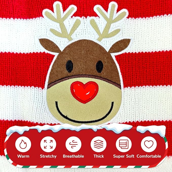 PETCARE Reindeer Christmas Dog Sweater Red Striped Cat Sweater Cartoon Elk Pet Vest Holiday Dog Clothes Puppy Sweaters for Small Medium Large Dogs Cats Fall Winter Outfits Xmas Dogs Costume,Medium