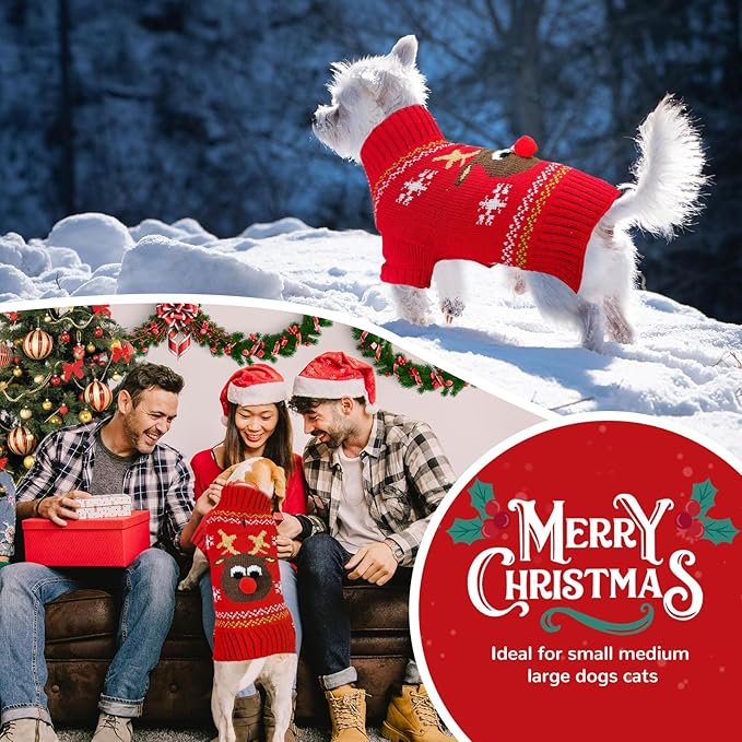 PETCARE Dog Christmas Sweater Red Ugly Funny Cute Cartoon Reindeer Cat Sweaters Jumper Holiday Dog Clothes Puppy Sweaters for Small Medium Large Dogs Fall Winter Outfits Xmas Dogs Costume,X-Large