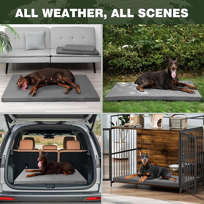 Durable Outdoor Waterproof Dog Bed up to 60 lbs Large Dogs Chew Resistance Dog Crate Mat Washable Cover