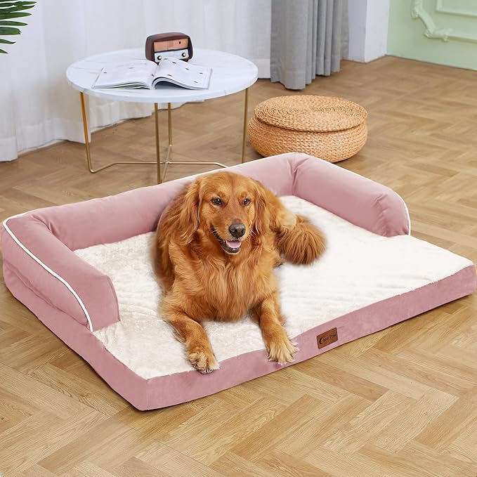 Orthopedic Dog Beds for Extra Large Dogs, Waterproof Egg Crate Foam XL Dog Bed with Sides 45 * 35Inch, Big Dogs Couch Beds with Removable Washable Cover and Nonskid Bottom, Pink