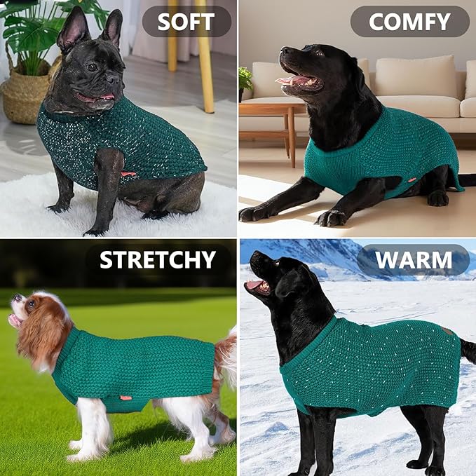 KYEESE Dog Christmas Sweater with Leash Hole for Small Dogs Male Warm Pullover with Reflective Yarn Soft Knit Pullover Boy Dog Coats Cozy Lightweight Thick Sweater Pet Indoor Outdoor Wear,Green,Small
