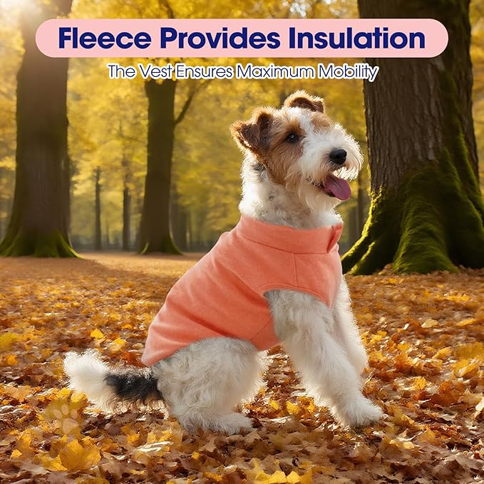 FUAMEY Dog Fleece Vest for Small Dogs,Warm Stretchy Dog Sweatshirts Pullover with Leash Hole Dogs Sweater Soft Pet Turtleneck Cozy Pet Vest Lightweight Sleeveless Orange XXS
