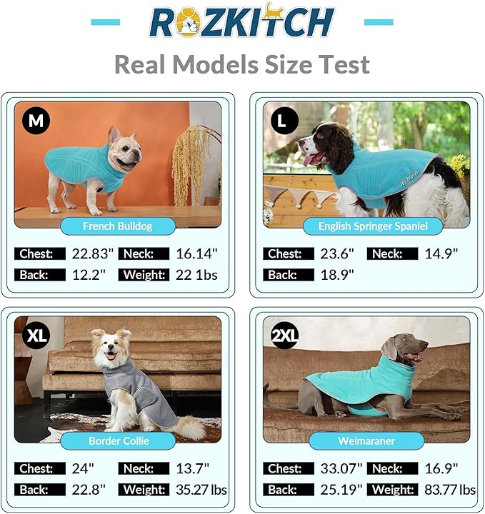 ROZKITCH Reversible Large Dog Coats for Winter Super Warm Fleece Sherpa Sweater with Embroidery, Adjustable Double-Sided Plush Sweatshirt for Large Breeds Bluegreen 3XL