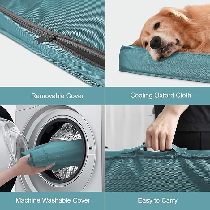 Outdoor Orthopedic Dog Bed for Medium Dogs & Cats, Waterproof Flat Pet Mat with Egg Crate Foam & Washable Removable Oxford Cover, 30x20 Inch, Light Blue