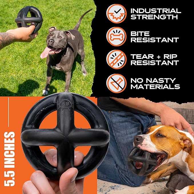 Monster K9 Indestructible Dog Ball – Lifetime Replacemnet - Durable Dog Toy for Aggressive Chewers - Safe, Non-Toxic Natural Rubber - Chew, Tug & Fetch - Tough, Heavy Duty - 5.5” (2X Tennis Ball Size)