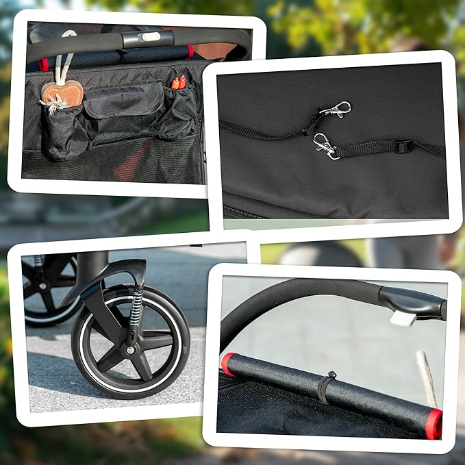 PawHut Dog Stroller for Large Medium Small Dogs up to 66 Lbs. 23.5" in Body Length, One-Click Foldable Pet Cat Stroller with Storage, Shock Absorption Wheels, Mesh Window, Safety Leash, Black