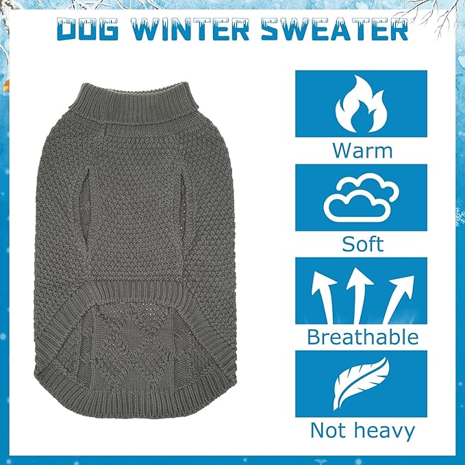 Mihachi Turtleneck Dog Sweater - Winter Coat Apparel Classic Cable Knit Clothes with Leash Hole for Cold Weather, Ideal Gift for Pet in New Year