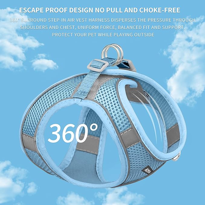 AIITLE Dog Harness, Summer No-Pull Cat Harness with a Leash, Adjustable Reflective Dog Vest, Cat Harness Escape Proof, Outdoor Walking, Camping for Extra Small Dogs and House Cats Pure Blue XXXS