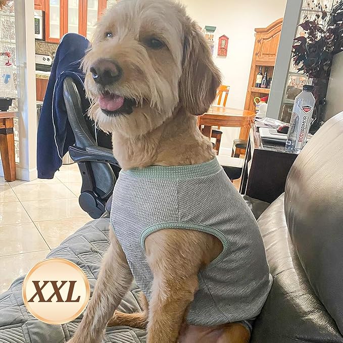 KYEESE 2Pack Dog Shirts Waffle Stretchy T-Shirts Lightweight Tank Top Sleeveless Vest Breathable Pet Apparel, XX-Large, Green+Grey