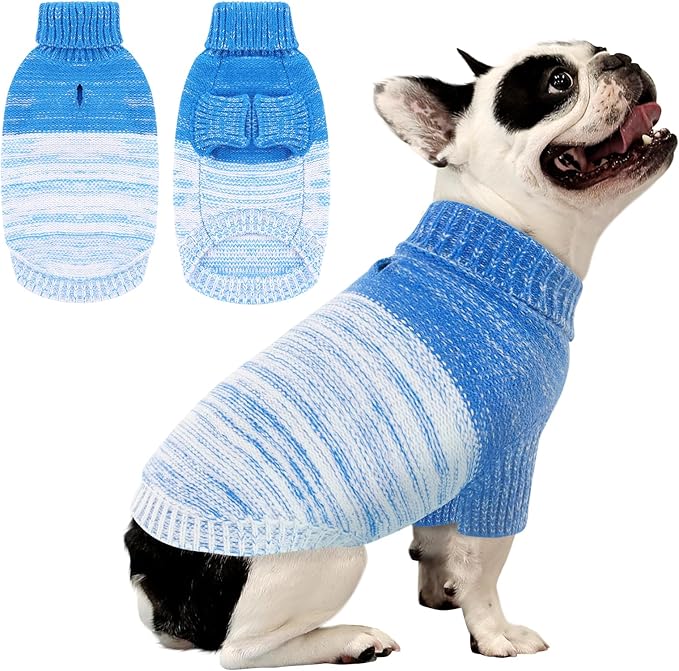 Queenmore Small Dog Sweater, Knitted Pullover Puppy Sweater,Cold Winter Pet Sweaters for Dog Girls Boys, Soft Turtleneck Knit Sweater with Leash Hole,Long Sleeves Christmas DogSweater(Royal Blue,XS)