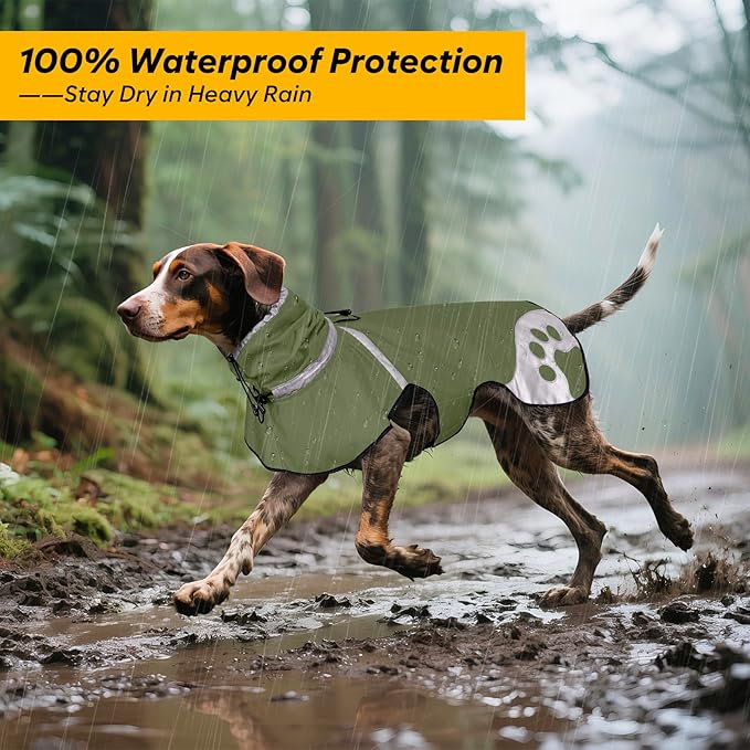 Dog Raincoat for Small Dogs, Adjustable Rain Jacket for Dogs, for Adventures, Walking, Hunting（S,Dark Green）