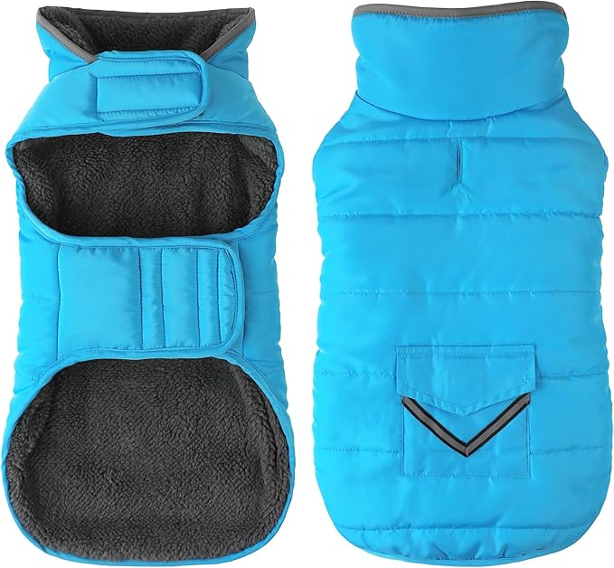 Dog Coat, Waterproof Dog Winter Jacket with Pocket, Reflective Adjustable Pet Snow Vest, Warm Cozy Fleece Sweater for Small Medium Extra Large Dogs - Sky Blue, XS