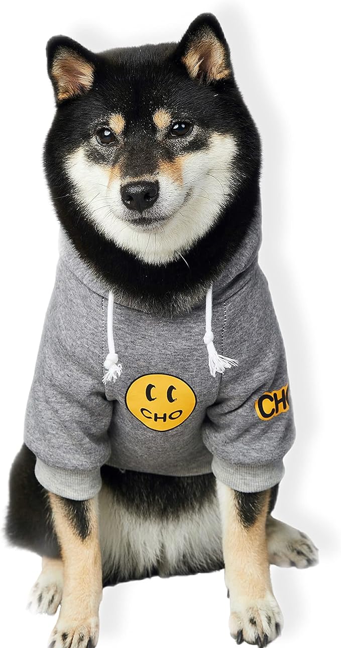 ChoChoCho Smiley Dog Hoodie Stylish Dog Clothes Smiley Face Sweater Cotton Sweatshirt Fashion Outfit for Dogs Cats Puppy Small Medium Large (L, Grey)