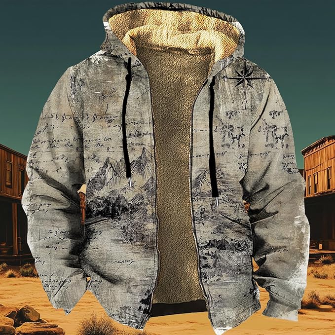 Men's Zip Up Jackets Western Style Ethnic Hoodie Hooded Vintage Long Sleeve Warm Coat Winter Outfits