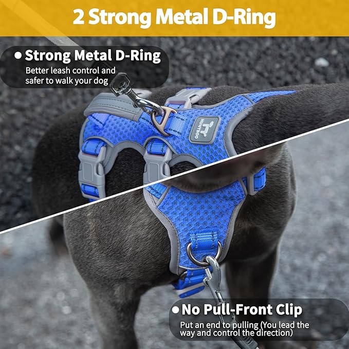 Huntboo Escape Proof Harness - No Slip Dog Harness, Fully Reflective with Handle, Breathable, Durable, Adjustable Vest for Medium Dogs Walking, Training, and Running Gear (Sea Blue, M)