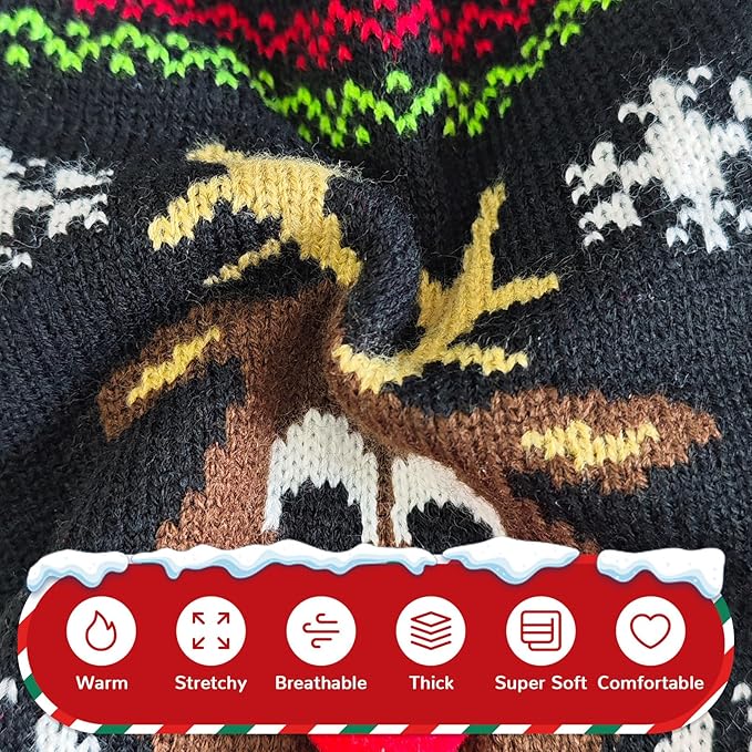 PETCARE Dog Christmas Sweater Black Ugly Funny Cute Cartoon Reindeer Cat Sweaters Jumper Holiday Dog Clothes Puppy Sweaters for Small Medium Large Dogs Fall Winter Outfits Xmas Dogs Costume,Large