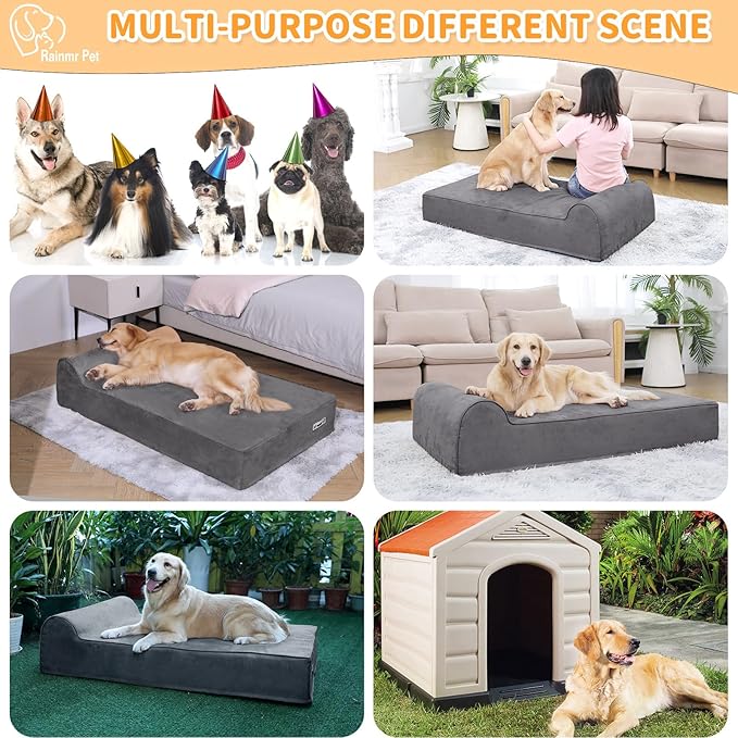 Orthopedic Dog Beds for Large Dogs, 7" Memory Foam Dog Beds with Waterproof Liner, Chew Proof Microsuede Cover, Removable and Washable, Nonskid Bottom, 60"x48"x7" XXL Grey