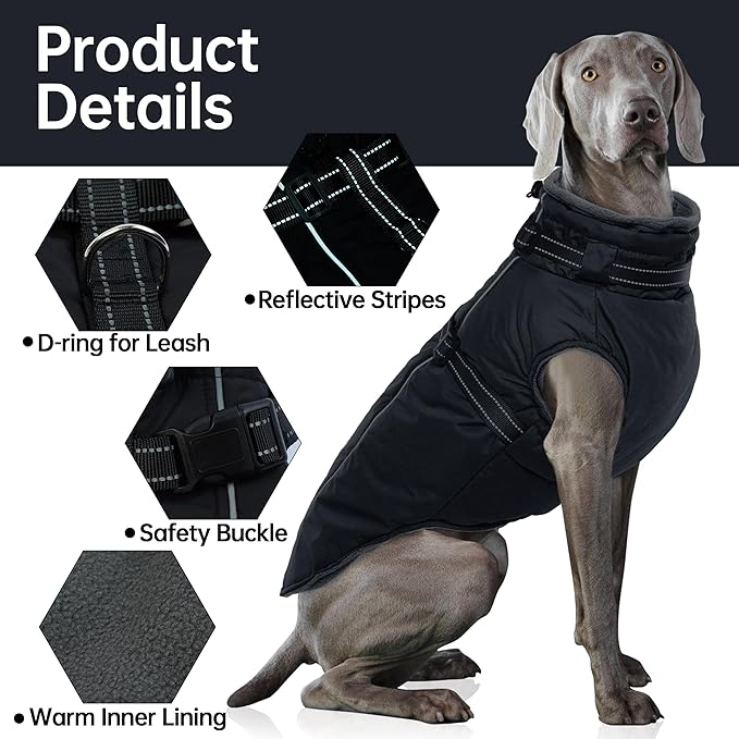 PUMYPOREITY Winter Fleece Coat for Small Dogs, Reflective Dog Jacket with Harness Built in, Waterproof Warm Coat for Dogs, Cold Weather Coats for Outdoor, Therma Windproof Pet Snowsuit, Black, S