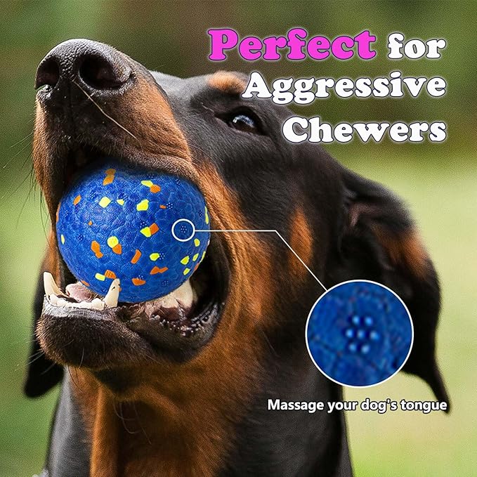 2Pcs Super Bouncy Dog Balls, Fun Indestructible Tennis Balls for Aggressive Chewers, Durable Floating Fetch Toys for Small Dogs with Lifetime Replacement
