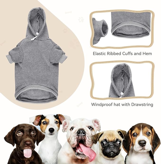 Dog Sweater & Hoodie - Solid Soft Brushed Fleece Dog Clothes with Pocket(Grey-XL)