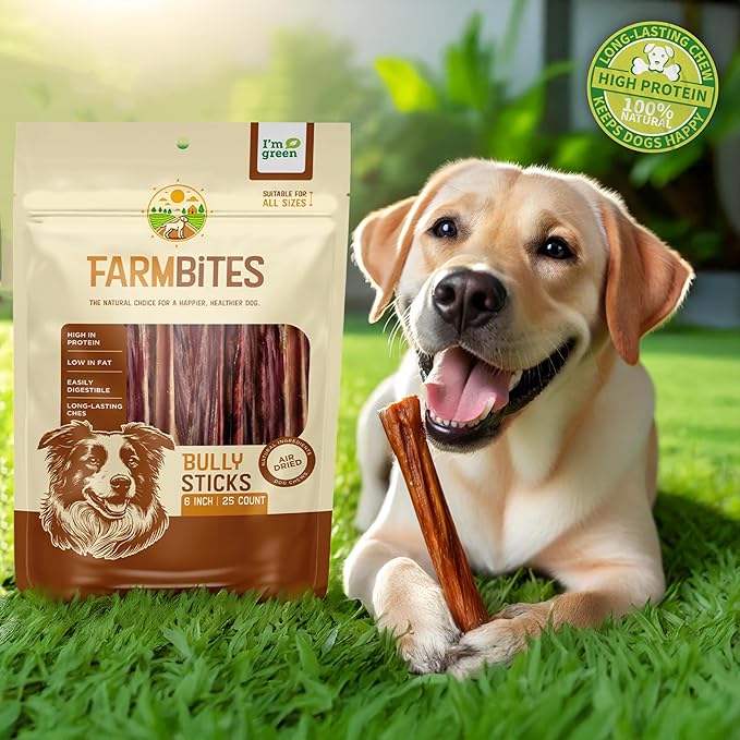 Bully Sticks – Odor-Free (6”, 15-Pack) | All-Natural 100% Beef Dog Chews | Grass-Fed, Grain-Free, Non-GMO | Easily Digestible Treat for Puppies, Small Breeds & Senior Dogs