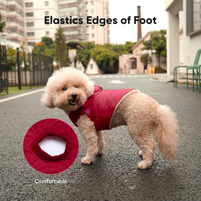 Fleece Lining Dog Hoodie with Harness Built in,Extra Warm Medium Dog Jacket in Winter Doggie Coats with Hooded,Red L