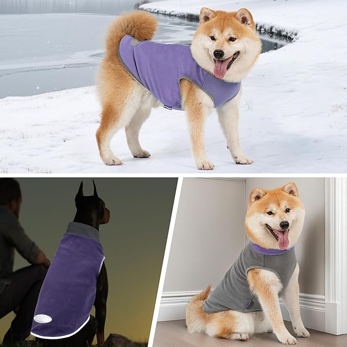 cyeollo 2 Pack Fleece Dog Sweater Pullover Dog Sweatshirt Reflective Lightweight Clothes for Small Dogs Girl Pet Apparel Purple, Grey, XL