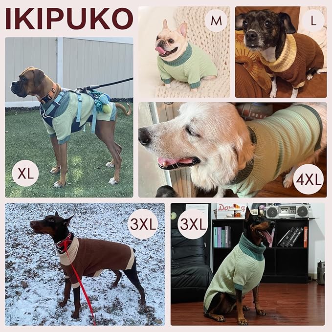 Large Dog Sweater, Soft Cable Knit Sweater with Harness Hole, Warm Christmas Sweaters for Dogs Male Female, Fall Winter Pet Pullover Holiday Costume for Dachshund French Bulldog Terrier Green L