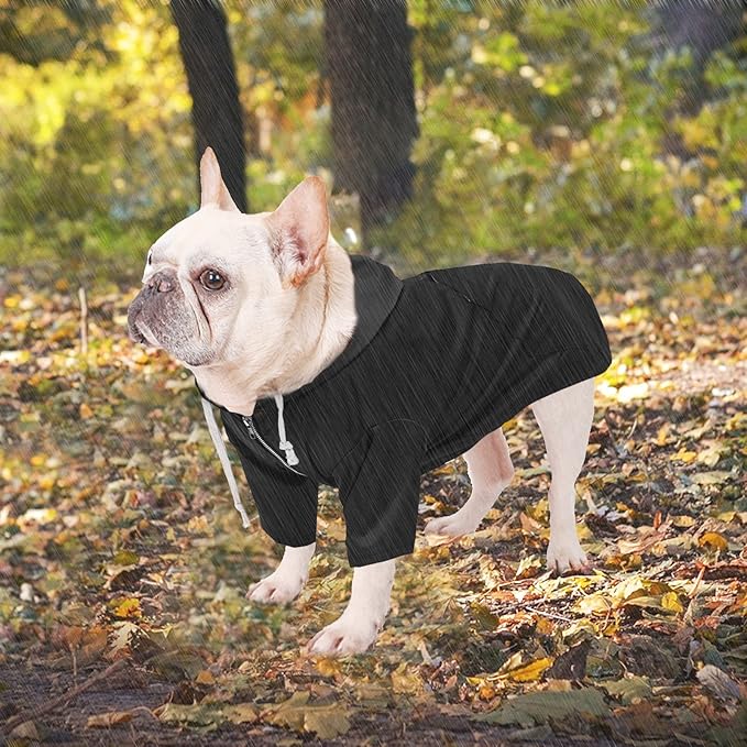 Dog Raincoat rain Jacket Raincoat Dogs Waterproof Small Medium Breeds Zip Closure Storage Pocket Harness Hole Black L