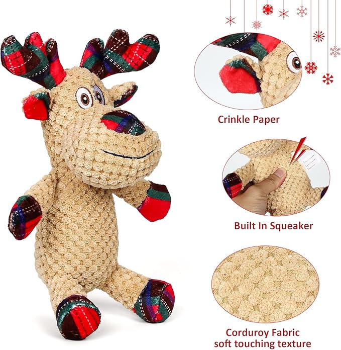 IOKHEIRA Christmas Dog Toys, Squeaky Dog Toy for Large Dogs, Cute Owl Plush Dog Toys with Crinkle Paper, Dog Chew Toys for Small Medium Breed