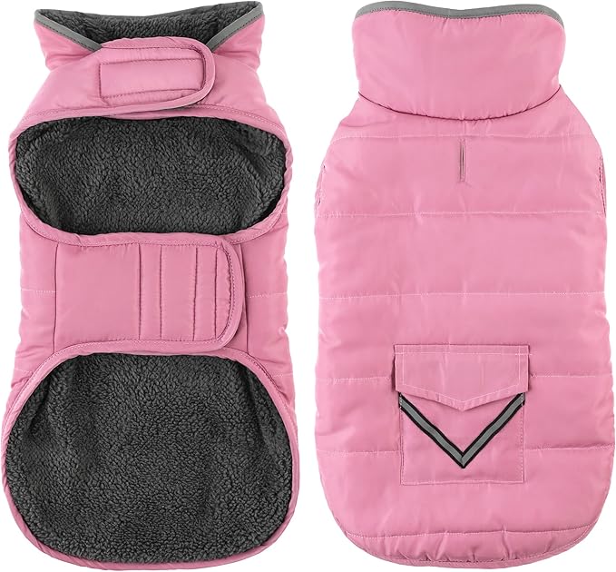 Dog Coat, Waterproof Dog Winter Jacket with Pocket, Reflective Adjustable Pet Snow Vest, Warm Cozy Fleece Sweater for Small Medium Extra Large Dogs - Light Pink, L