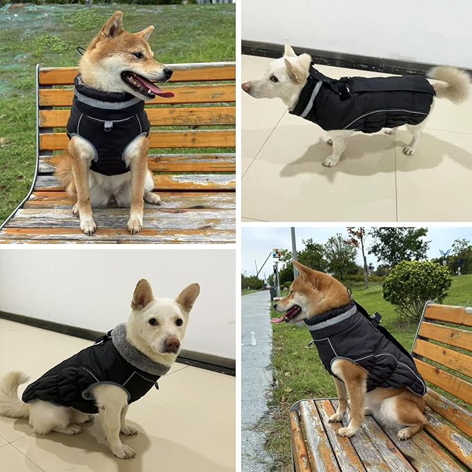 Malier Dog Coat, Reflective Dog Jacket Waterproof Windproof Puppy Cold Weather Coats with Harness Built in, Winter Extra Warm Pet Coat Fleece Vest for Small Large Pets and Puppy (Black, Small)