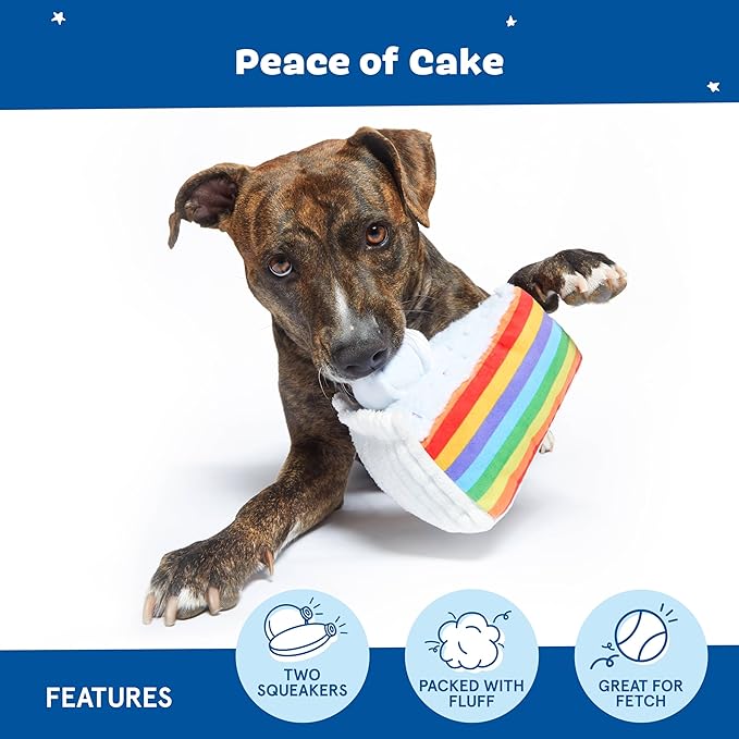 Barkbox Peace of Cake Dog Toy – Fluff-Filled Plush Toy with Dual Squeakers – Interactive Fetch & Play Fun for Small Dogs
