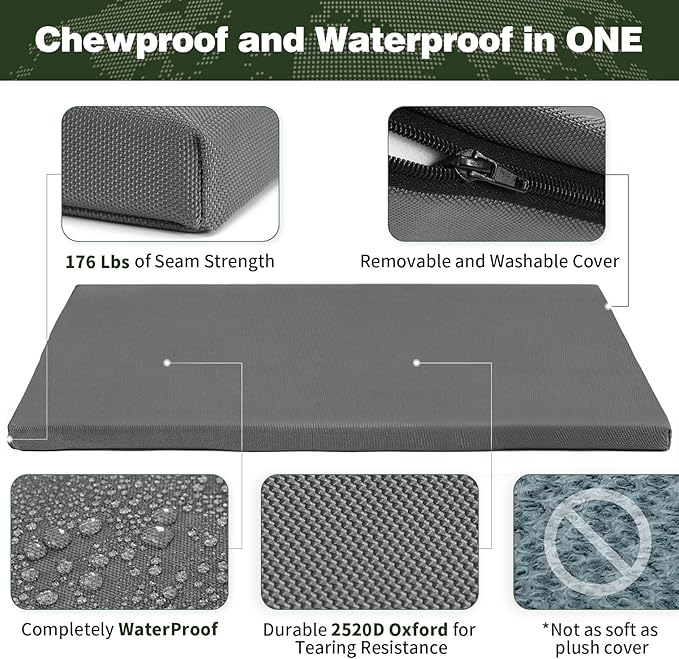 Durable Outdoor Waterproof Dog Bed up to 25 lbs Puppies Chew Resistance Dog Crate Mat Washable Cover