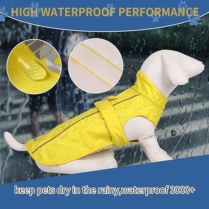 Waterproof Dog Raincoat with Reflective Strip, Adjustable Breathable Rain Coat Jacket with Leash Hole for Dogs (Blue, Medium)
