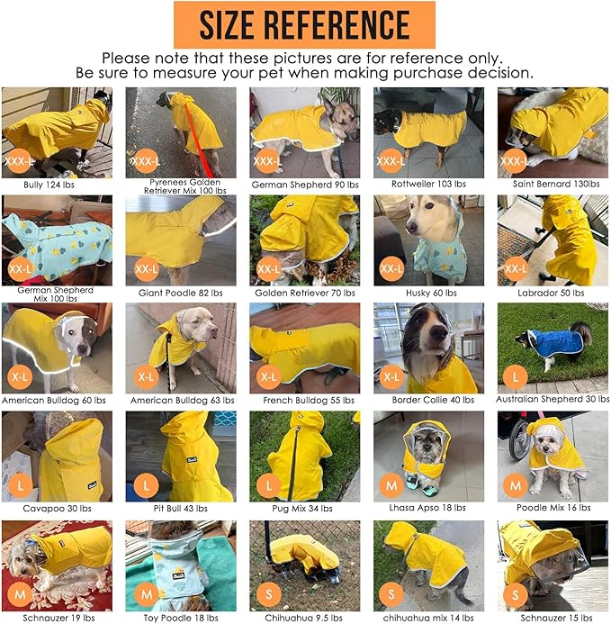 SlowTon Dog Raincoat, Adjustable Dog Rain Jacket Clear Hooded Double Layer, Waterproof Poncho with Reflective Strip Straps and Storage Pocket for Small Medium Large Dogs Puppies(FU XL)