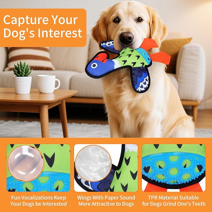 Interactive Squeaky Dog Toys,Crinkle Dog Toy to Keep Them Busy,Colorful Absurd Duck Dog Toys,Fun for Indoor Puppies,Chewing and Playing(Green)