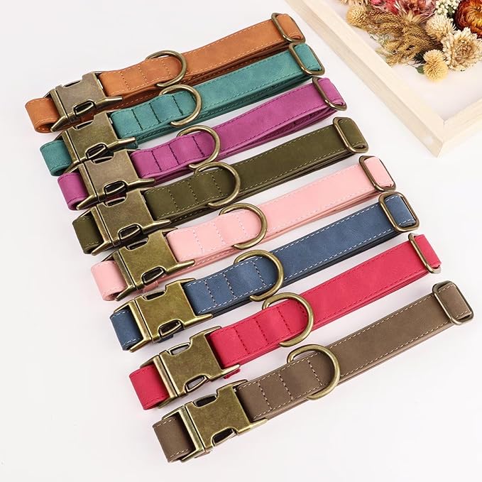 Didog Soft PU Leather Dog Collar, Stylish Quick Released Dog Collars for Small Dogs, Easy Clean Adjustable Pet Collar for Daily Walking, Purple, S Fit 10-16" Neck