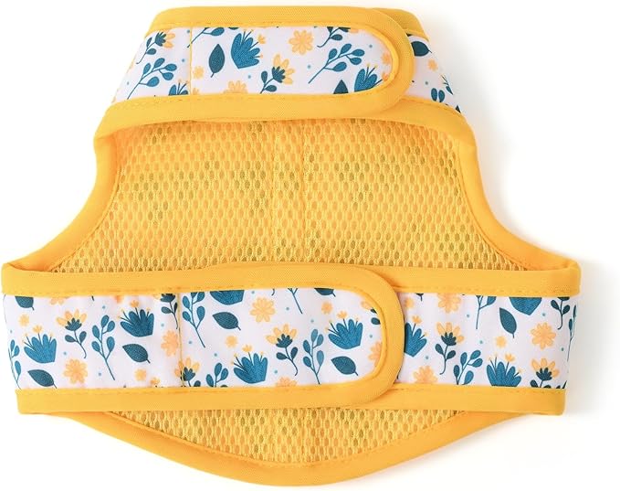 Mile High Life Dog Harness, Air Mesh Floral Vest Harness for 20 lbs Small Dogs & Cats, Easy Get on Adjustable Easy Closures Both Neck and Chest(Yellow Flower, S Chest 16"-18")