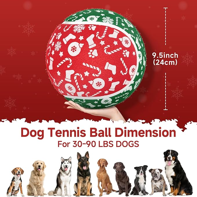 QDAN Christmas Dog Toys, Giant Tennis Ball for Large Big Dog, Balls for Outdoor Play Balls for Medium Large Dogs, Toys Birthday Gifts, 9.5 Inch