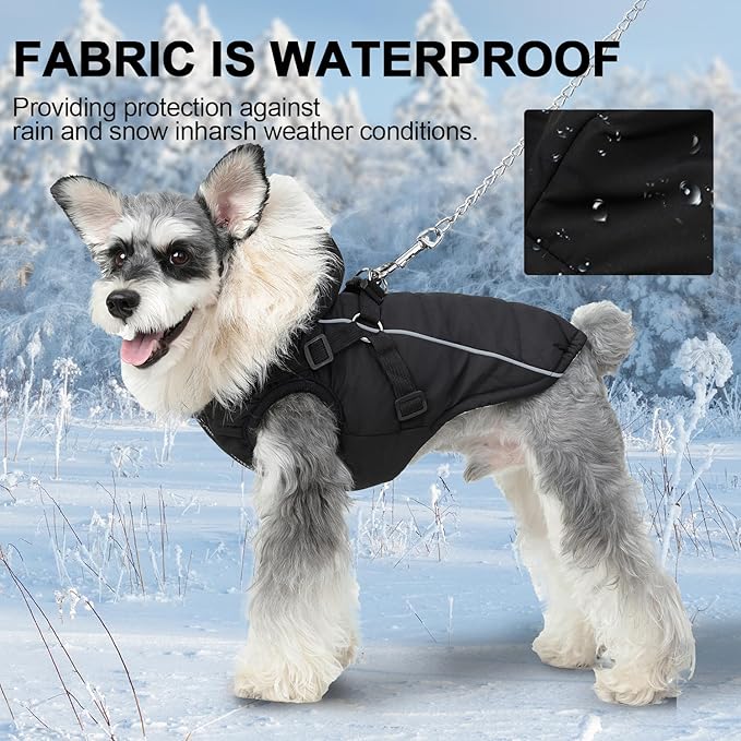 PINA Dog Winter Coat Winter Jacket with Waterproof Fabric, Faux Fur Hood, Reflective Strap for Small Medium Large Dogs, Black, 3XL