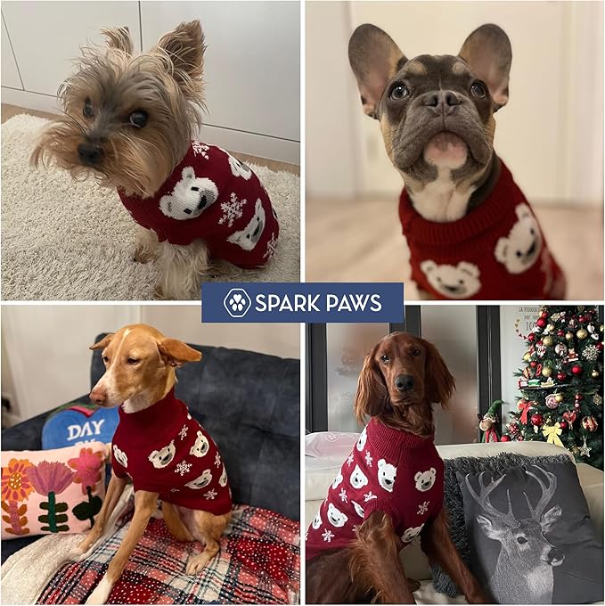Spark Paws Christmas Dog Sweater – Ultra Soft Holiday Knit Sweater for Small, Medium & Large Dogs, Cute Pet Sweater for French Bulldogs & Big Dogs, Easy Potty V Cut Design Jacket - (Polar Bear, XL)
